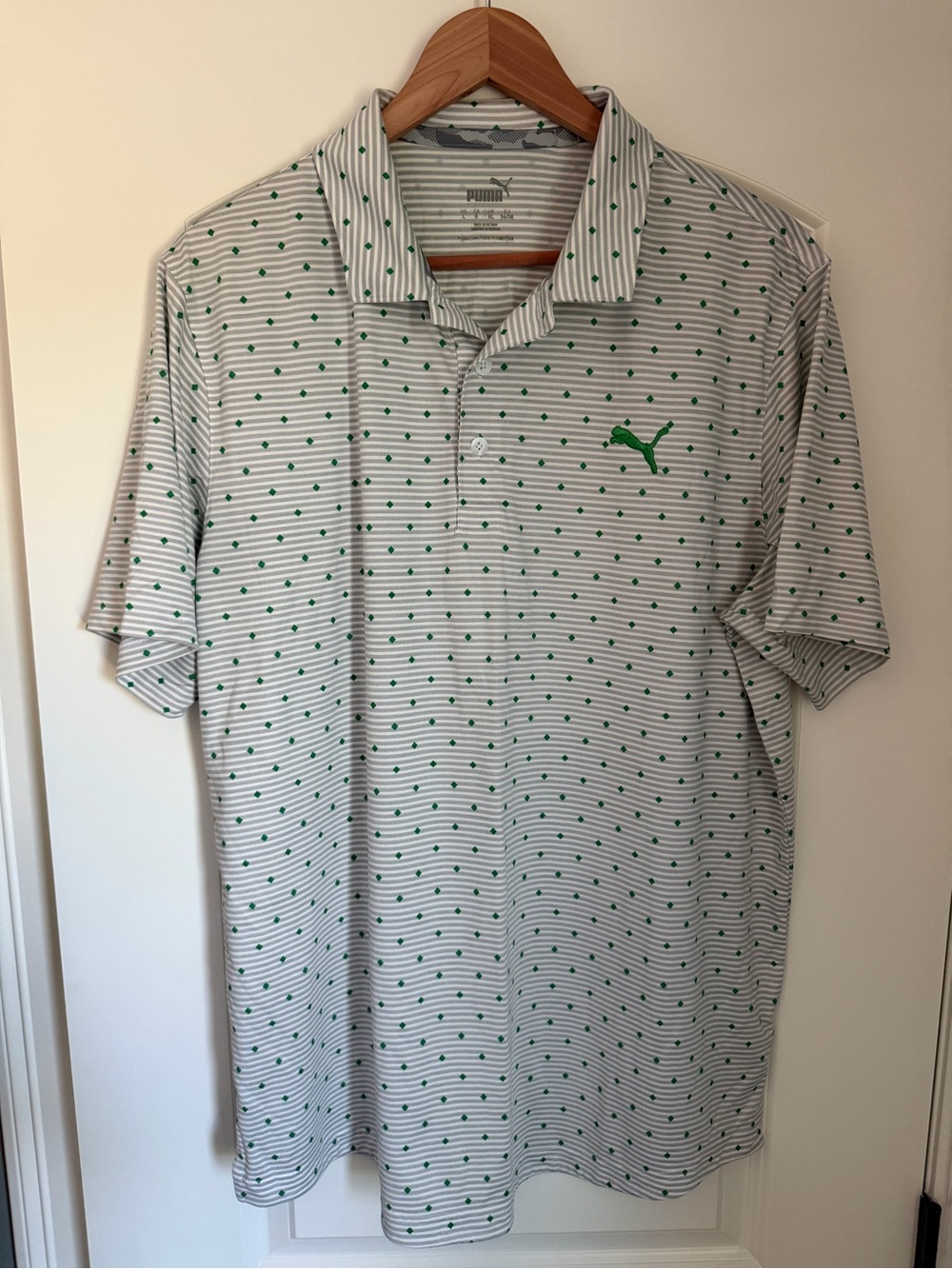 Puma Gray Polo with Green Dot Pattern